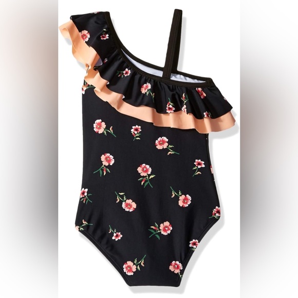 Kanu Surf Girls' Morgan Floral Ruffle 1-Shoulder 1-Piece Swimsuit - Picture 2 of 5